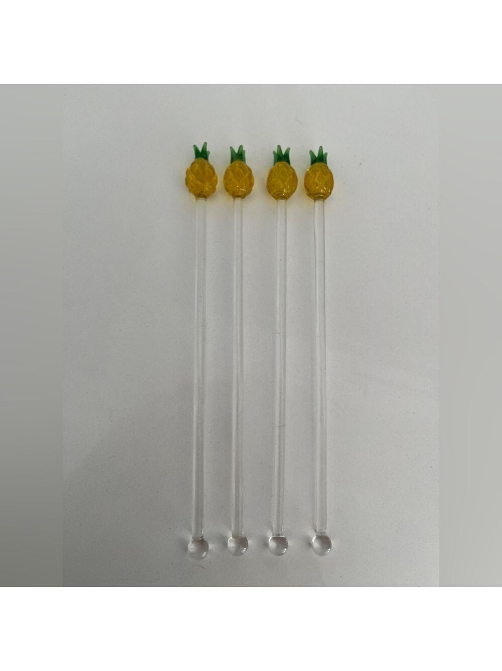 CRATE & BARREL Set of 4 Glass Pineapple Swizzle Sticks Cocktails Barware Tiki - Picture 11 of 12
